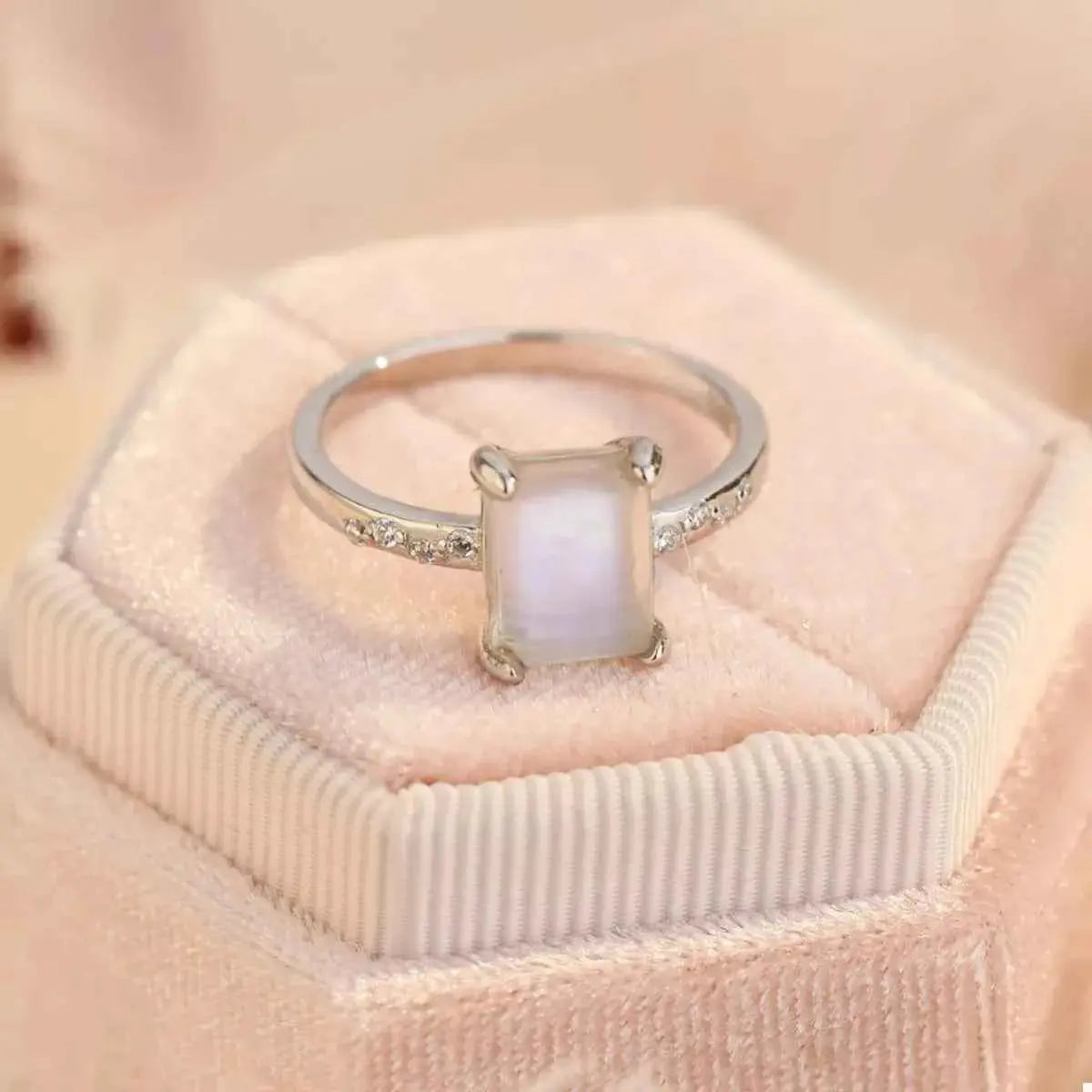 925 Sterling Silver Zircon Rectangle Ring