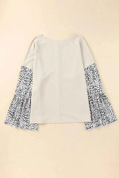 Plus Size Leopard Round Neck Long Sleeve Top