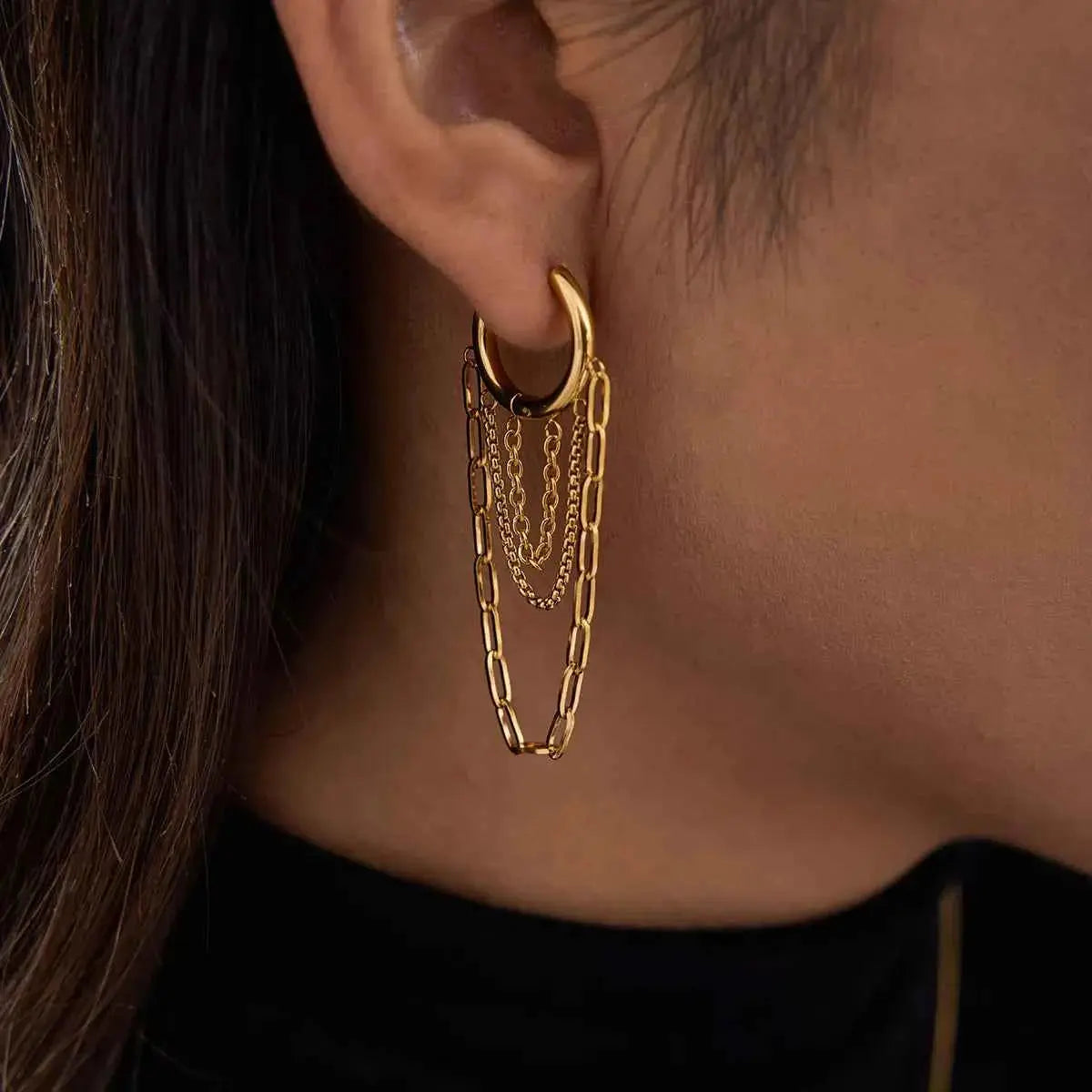 18K Gold-Plated Chain Hoop Earrings