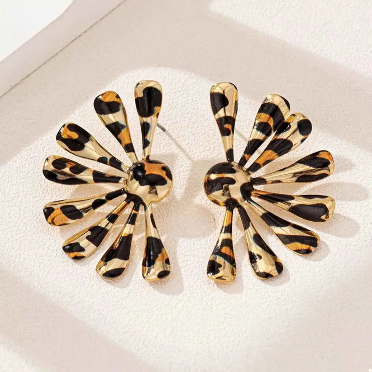 Leopard Print Fan-Shaped Earrings