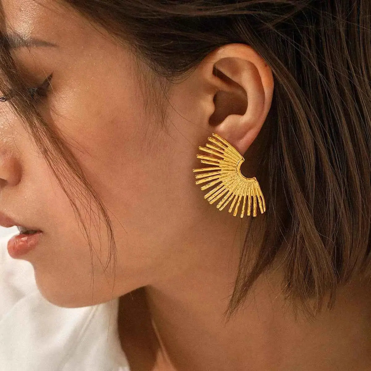 Stainless Steel Fan-Shaped Earrings