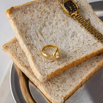 18K Gold-Plated Rhinestone Open Ring