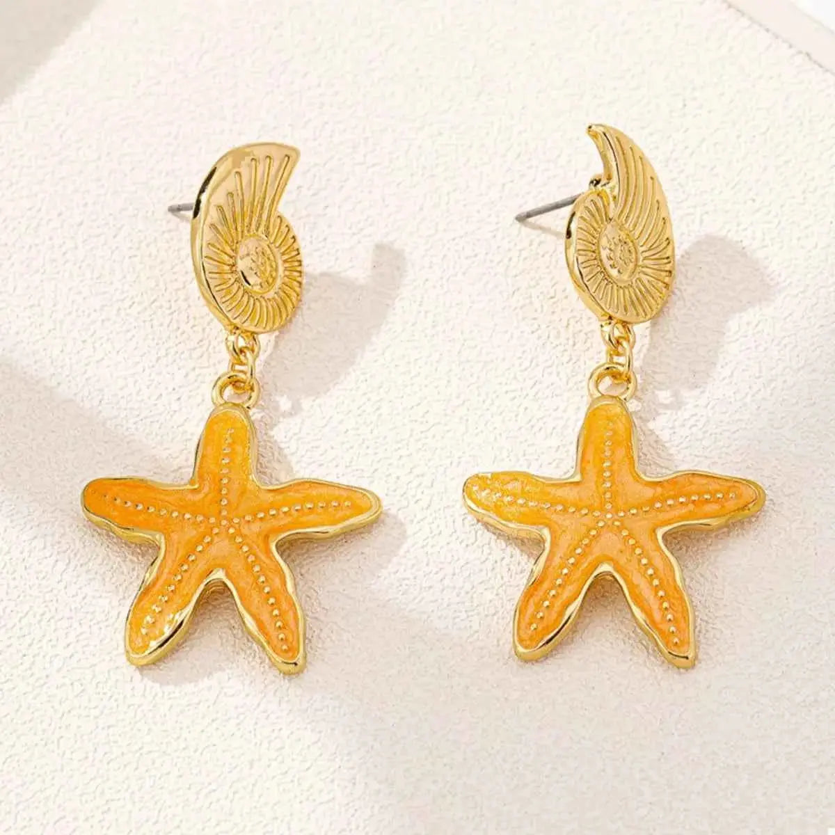 Ocean Shell Starfish Drop Earrings