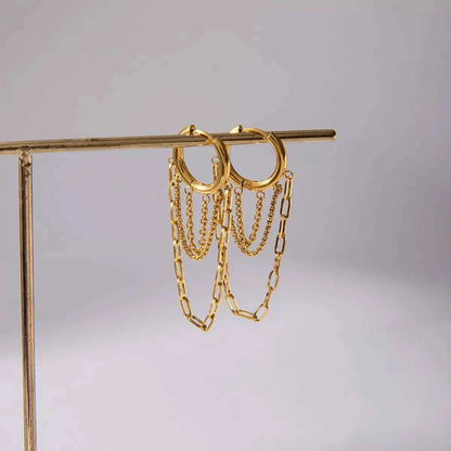 18K Gold-Plated Chain Hoop Earrings