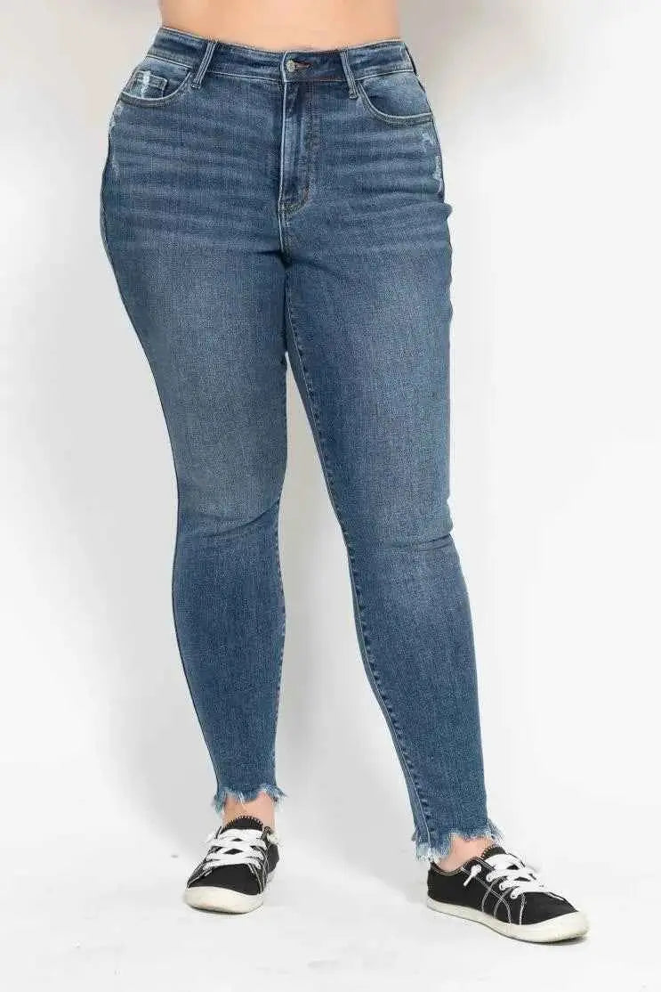 Judy Blue Plus Size High Waist Skinny with Destroy & Shark Bit Hem