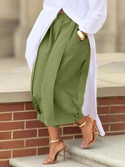Plus Size Wide Leg Pleated Detail Cropped Pants