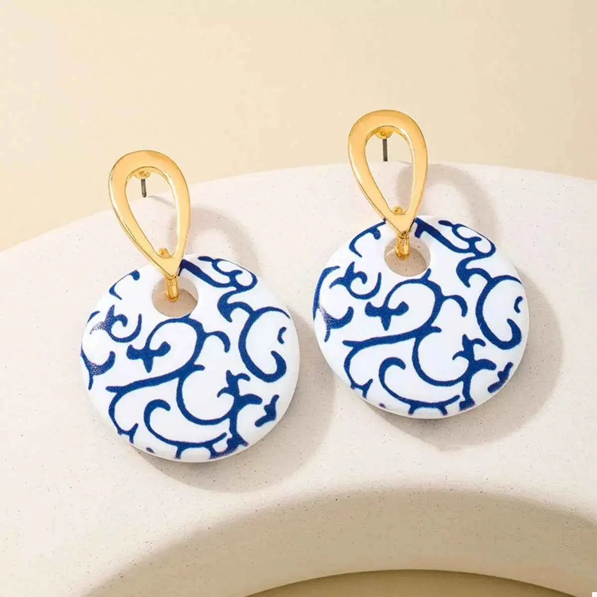 18K Gold-Plated Ceramics Dangle Earrings
