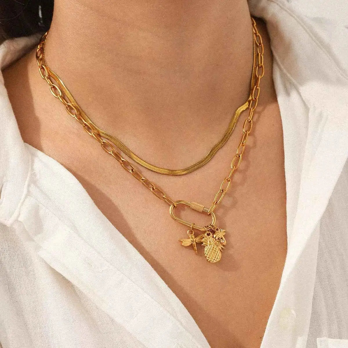 18K Gold-Plated Lock Chain Necklace
