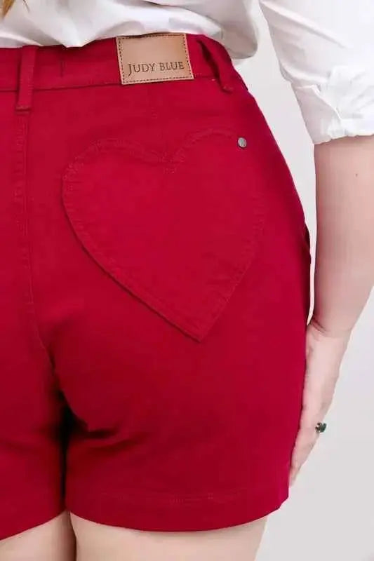 Judy Blue Plus Size High Waist Tummy Control Garment Dyed Heart Shaped Denim Shorts