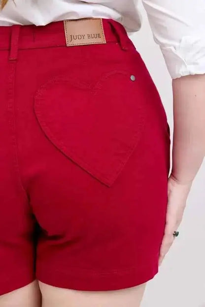 Judy Blue Plus Size High Waist Tummy Control Garment Dyed Heart Shaped Denim Shorts