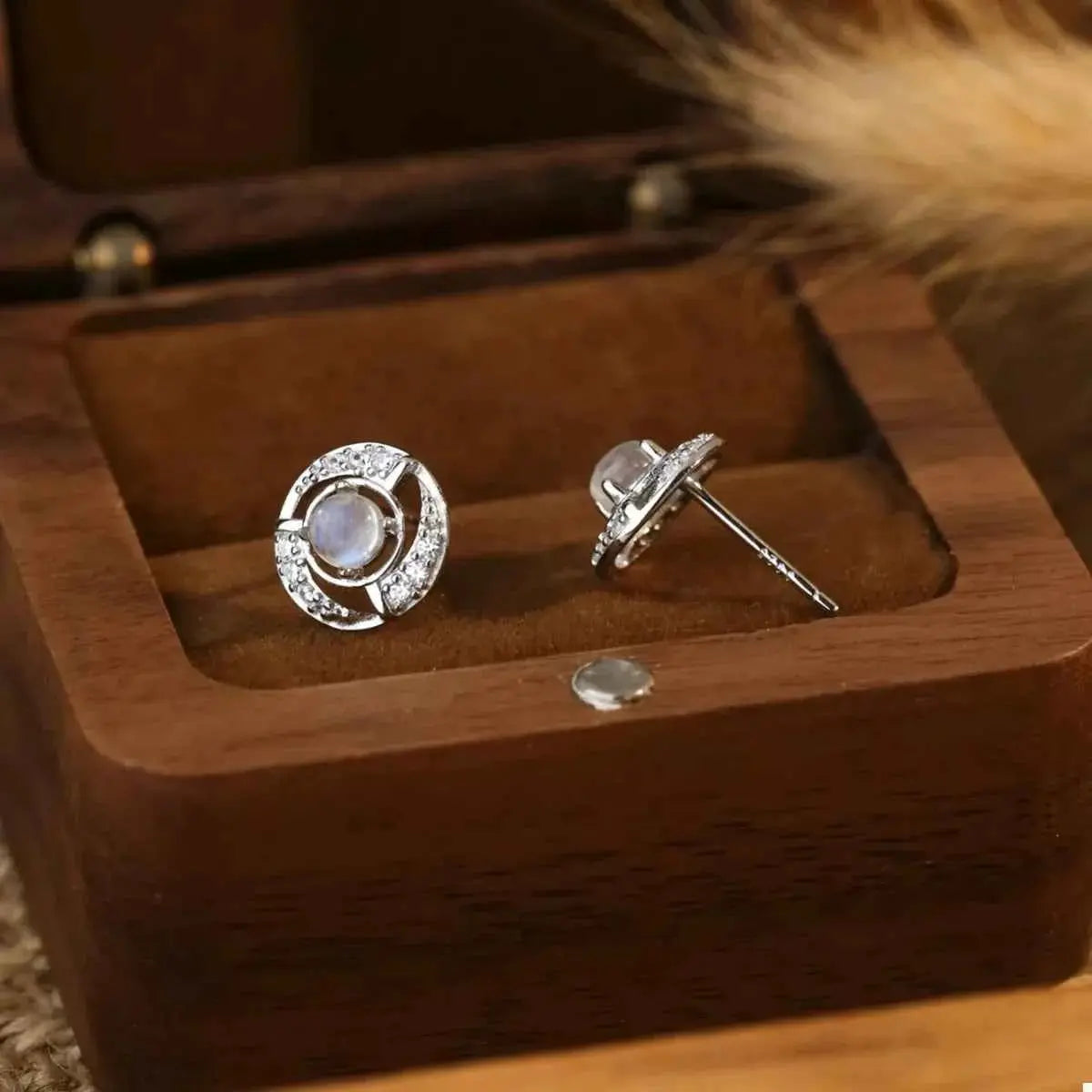 925 Sterling Silver Moonstone Stud Earrings