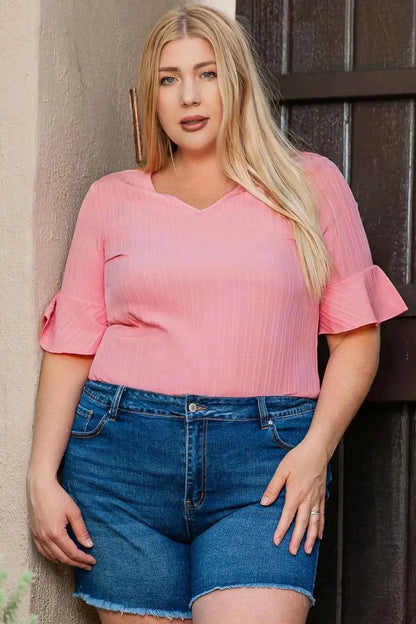 Plus Size V-Neck Half Sleeve Blouse