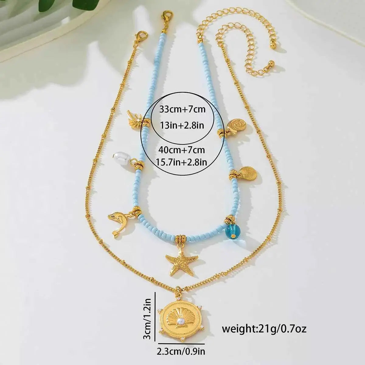 2-Piece Beaded Charm Necklace with Pendant