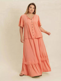 Plus Size Lace Tie Neck Set with Skirt for Elegant Styling