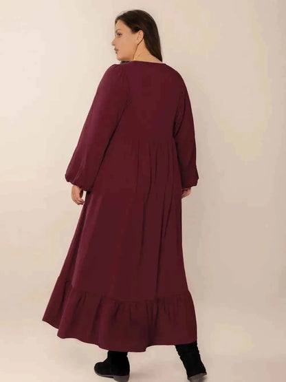 Plus Size Ruffled Hem V-Neck Balloon Sleeve Dress