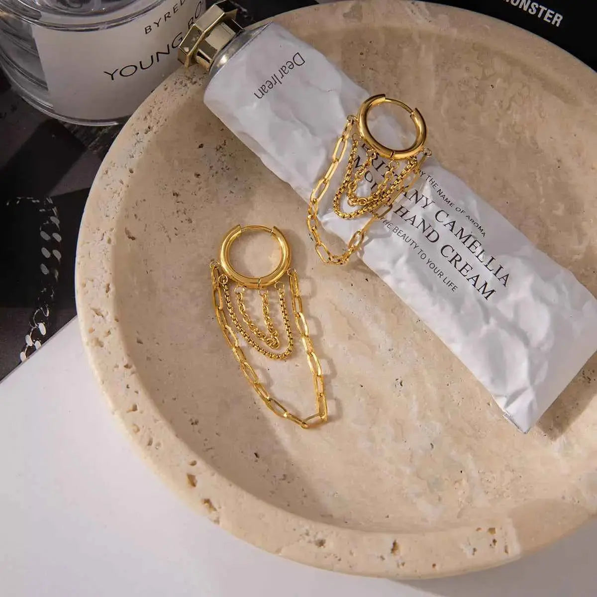 18K Gold-Plated Chain Hoop Earrings