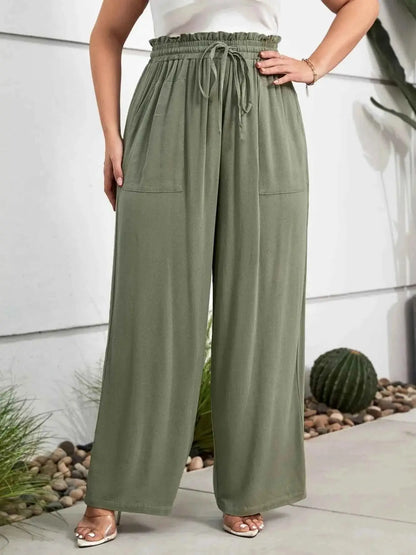 Plus Size High Waist Wide Leg Drawstring Pants