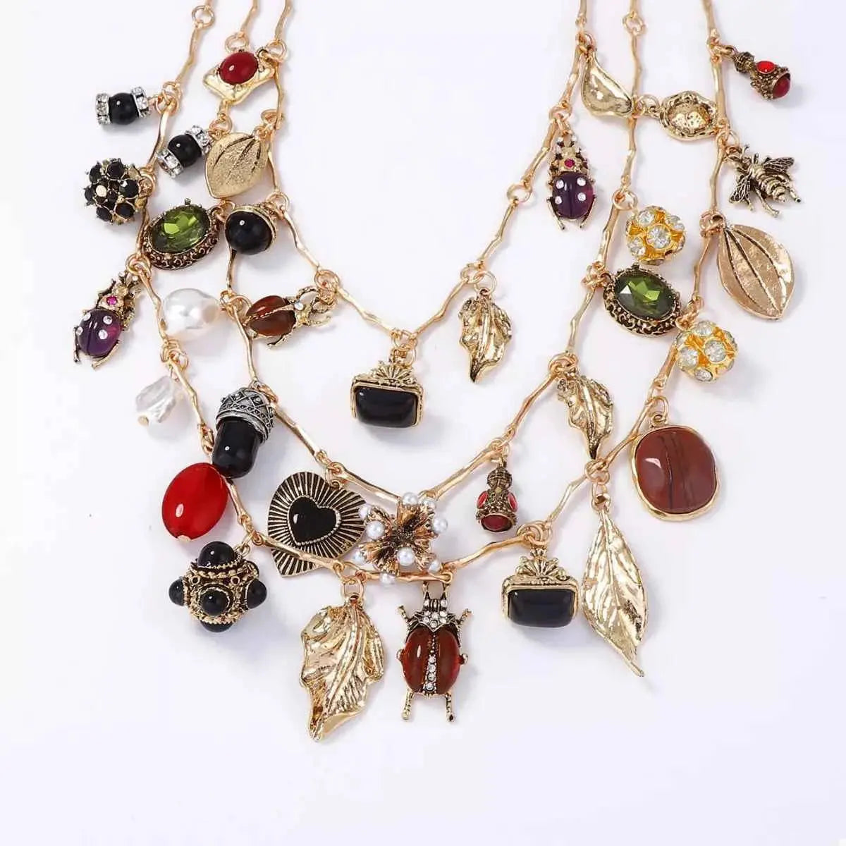 3-Piece 18K Gold-Plated Resin Gemstone Necklace