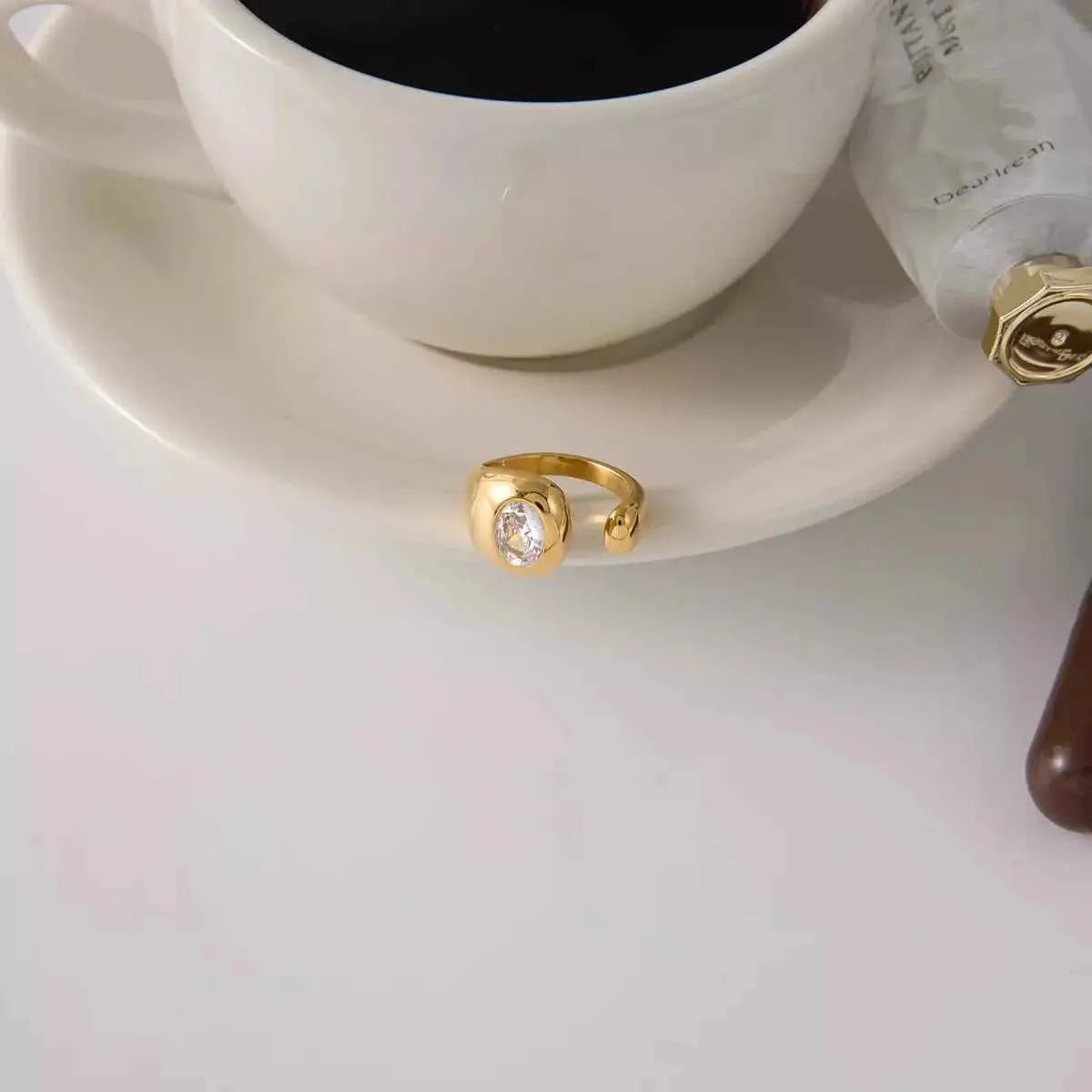 18K Gold-Plated Rhinestone Open Ring