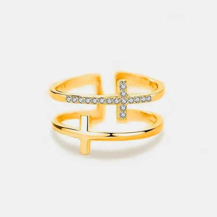 925 Sterling Silver Inland Zircon Cross Ring