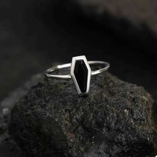 925 Sterling Silver Black Agate Geometric Ring