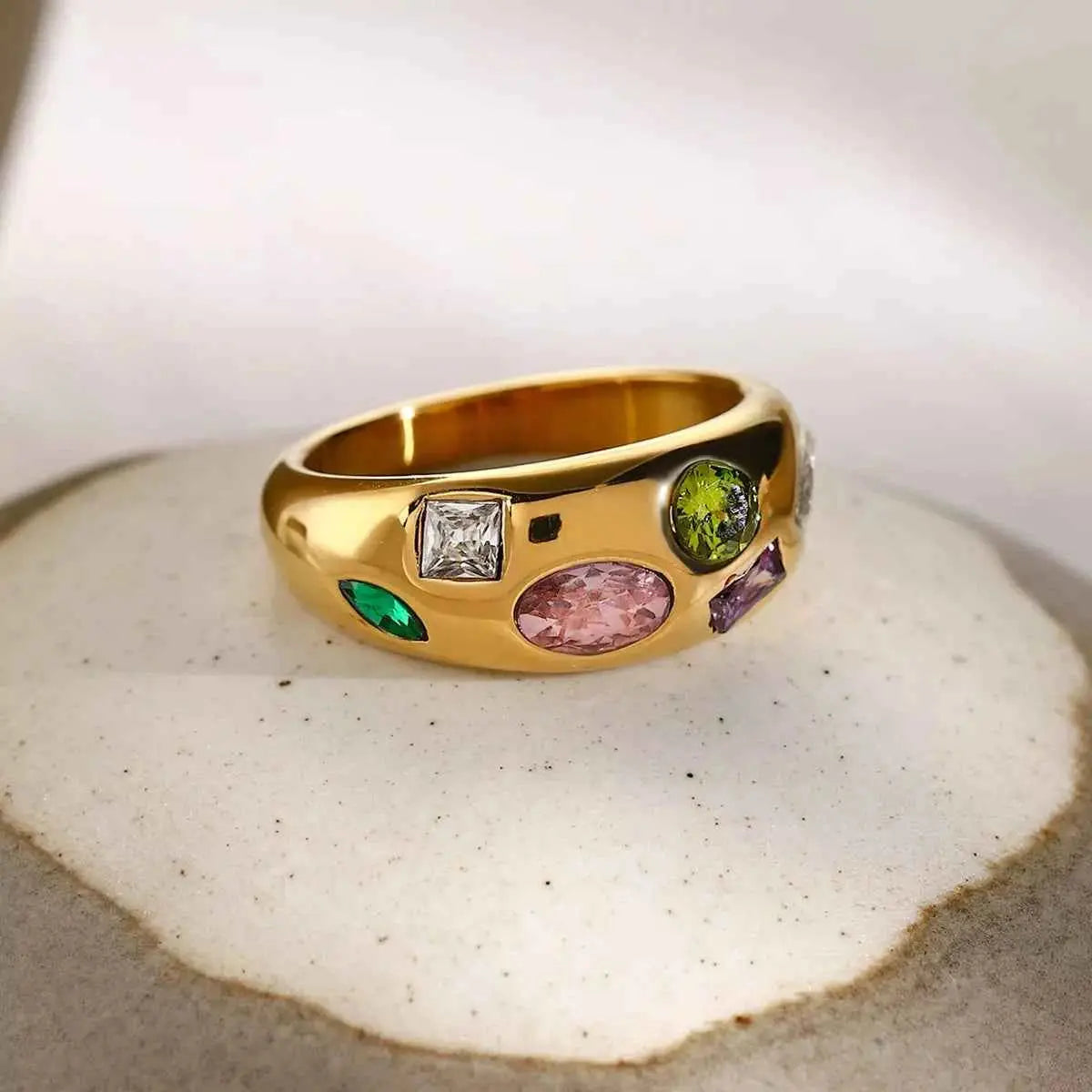 18K Gold-Plated Colorful Zircon Ring