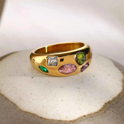 18K Gold-Plated Colorful Zircon Ring
