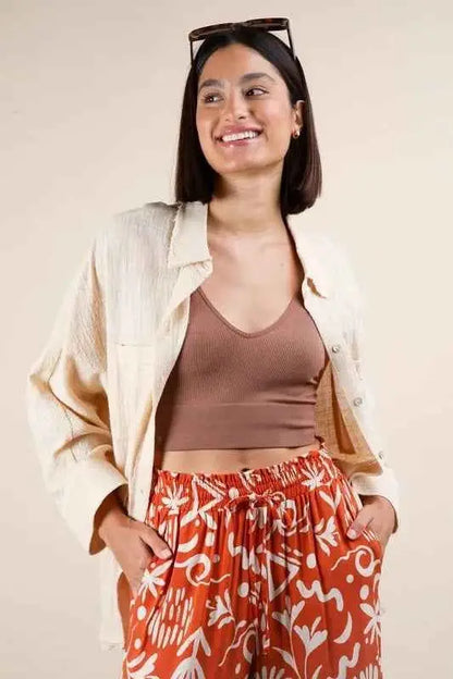VERY J Plus Size Dolman Sleeve Button Down Gauze Shirt