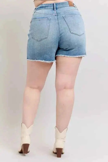 Judy Blue Plus Size High Waist Western Embroidery Detail Cut Off Denim Shorts