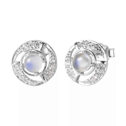 925 Sterling Silver Moonstone Stud Earrings
