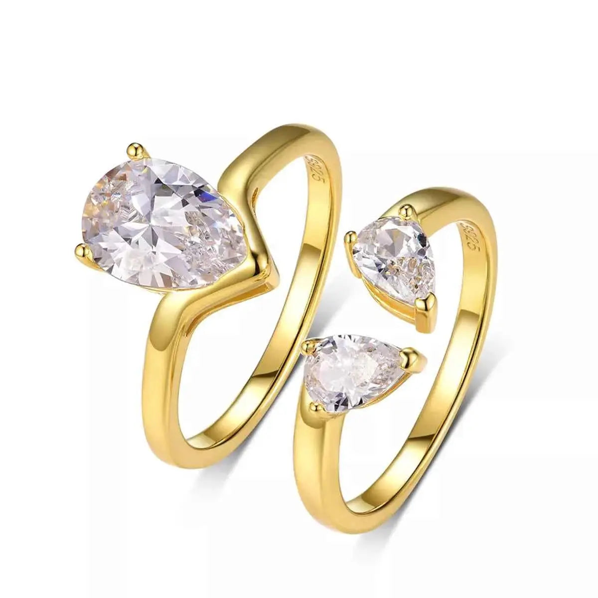 2 Piece 1.75 Carat Moissanite 925 Sterling Silver Teardrop Ring