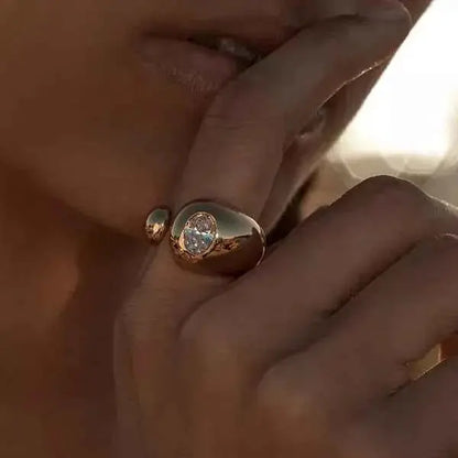 18K Gold-Plated Rhinestone Open Ring