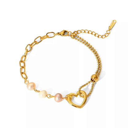 18K Gold-Plated Heart Pearl Bracelet