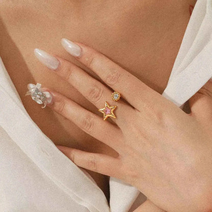 18K Gold-Plated Zircon Star Open Ring