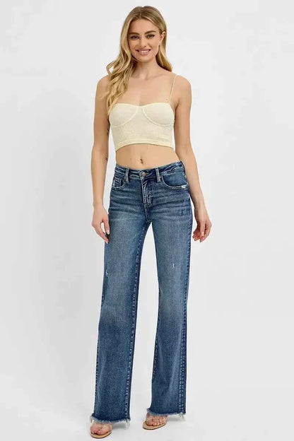 RISEN Full Size Tummy Control High Rise Long Straight Jeans Plus Size