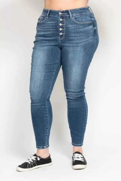 Judy Blue Full Size High Rise Button Fly Skinny Jeans Plus Size