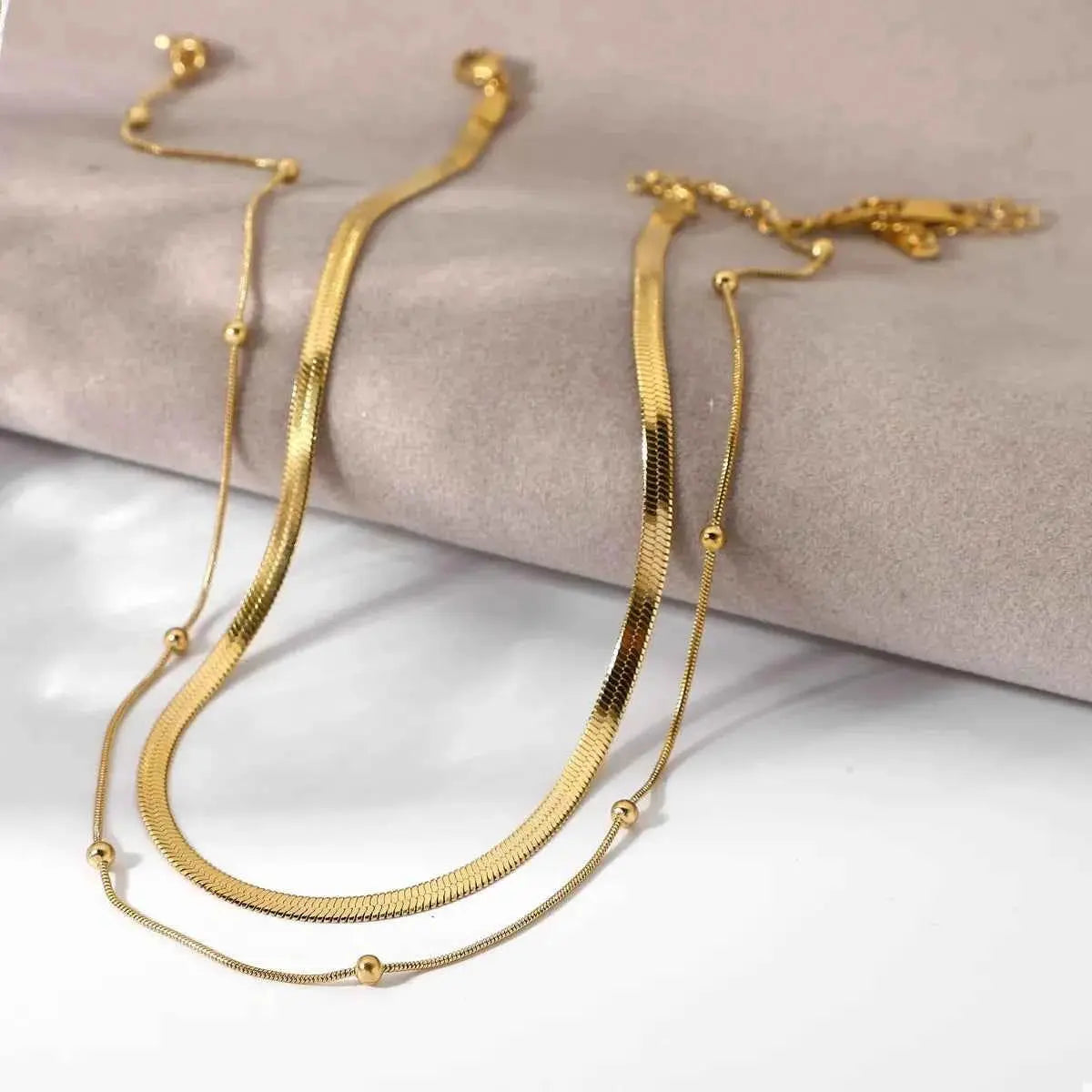 2 Piece 18K Gold-Plated Chain Necklace