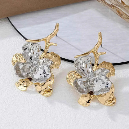 Stainless Steel Flower Statement Drop Earrings