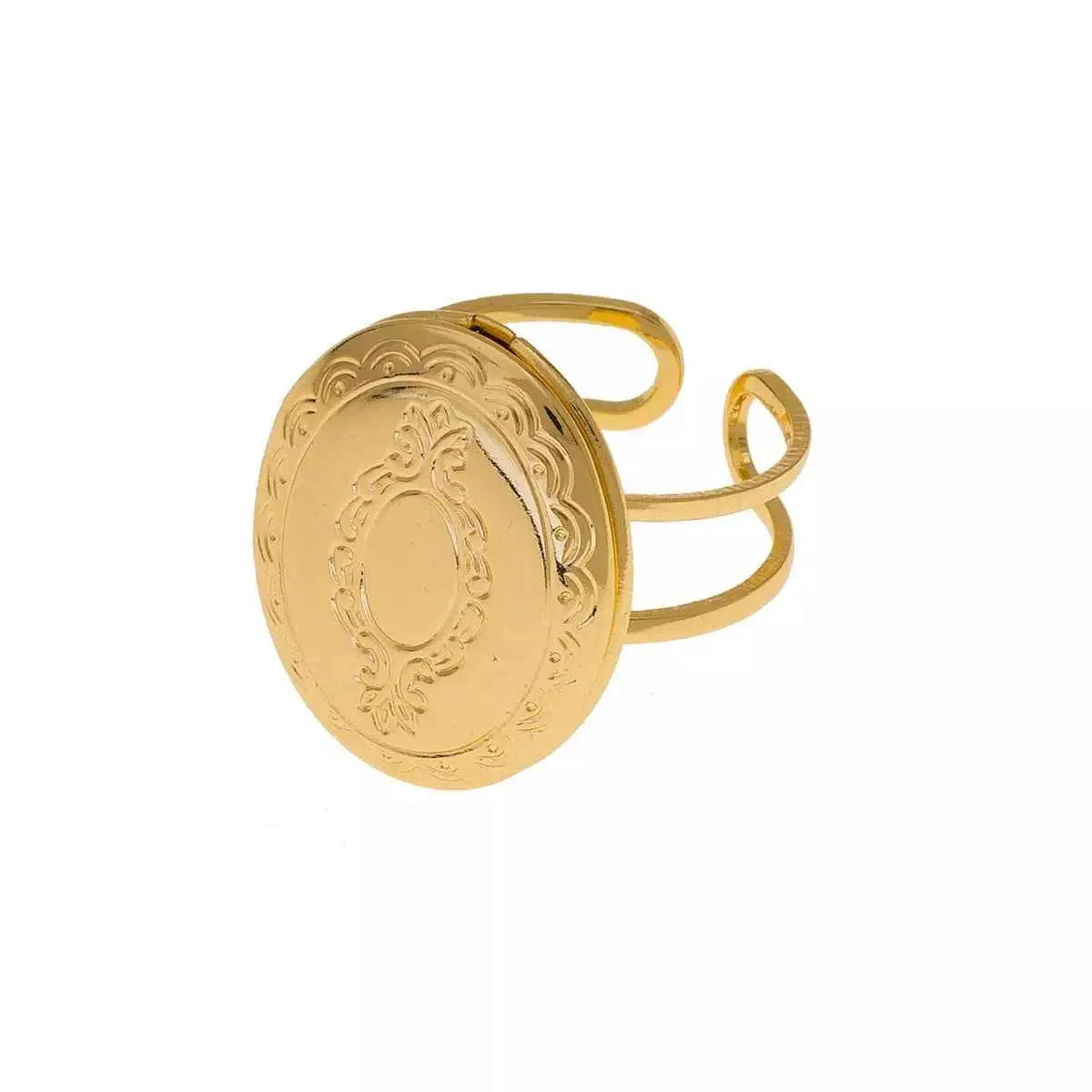 18K Gold-Plated Open Engraved Ring