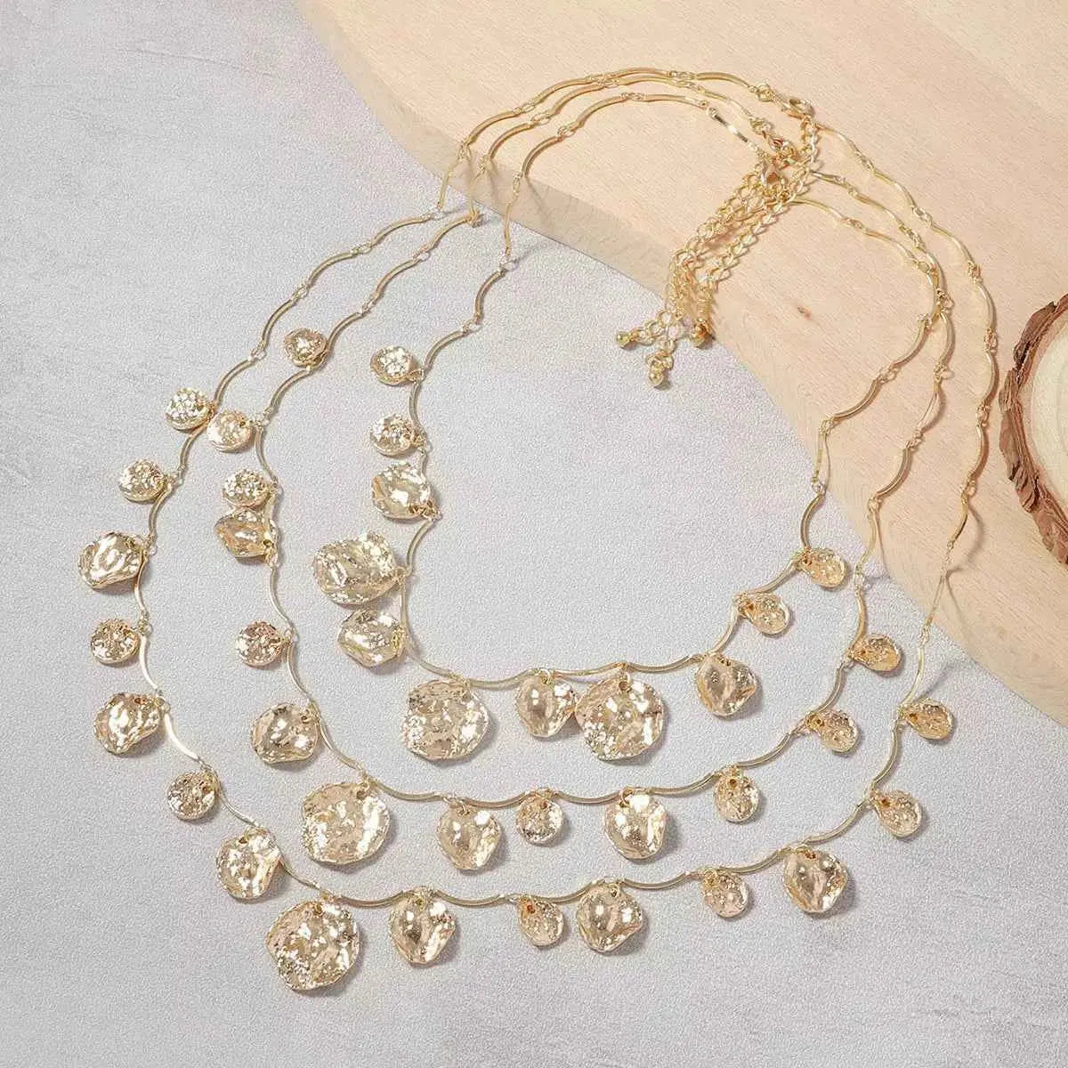 3-Piece 18K Gold-Plated Zinc Alloy Necklace