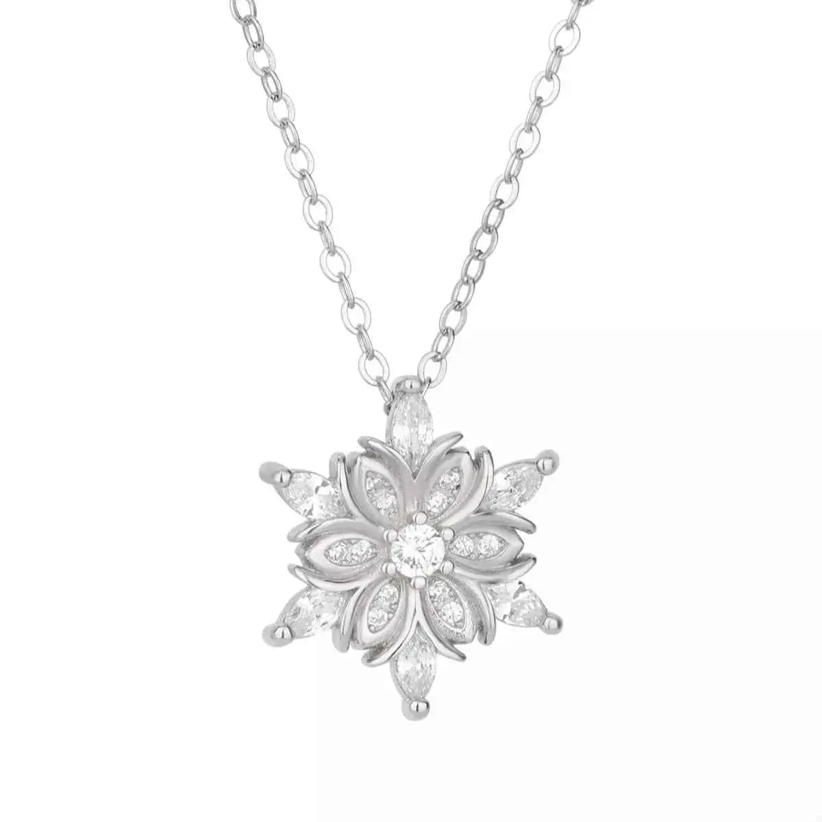 925 Sterling Silver Zircon Snowflake Necklace