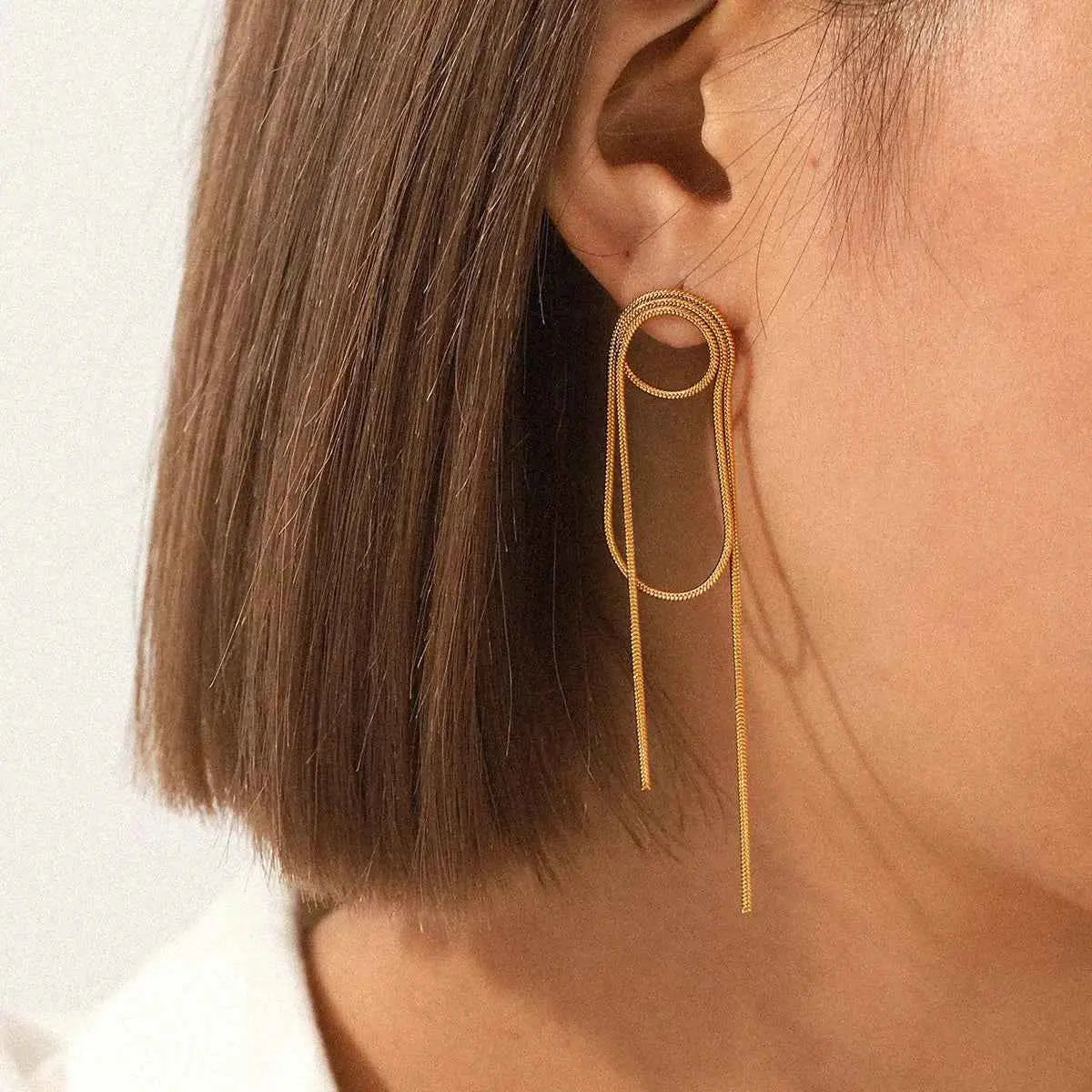 18K Gold-Plated Hoop Chain Earrings