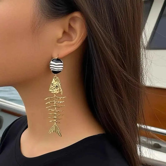 Striped Fishbone Drop Earrings