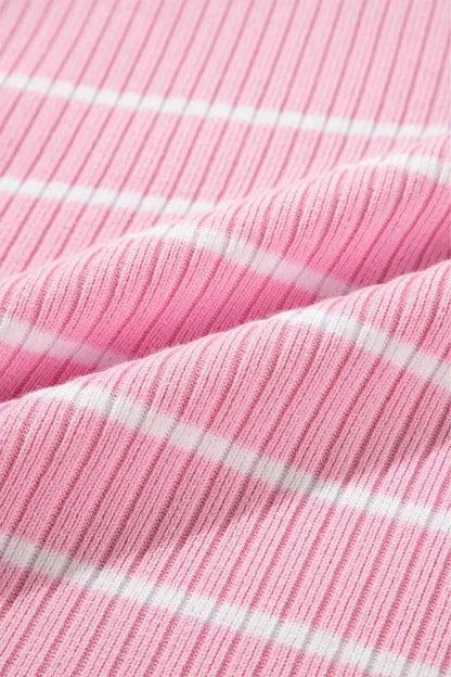 Plus Size Striped Round Neck Cap Sleeve Knit Top