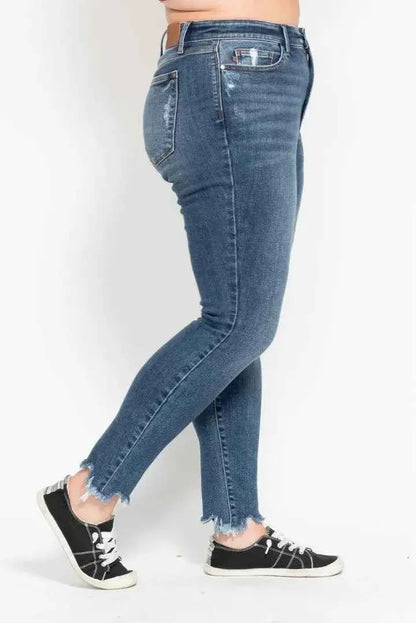 Judy Blue Plus Size High Waist Skinny with Destroy & Shark Bit Hem