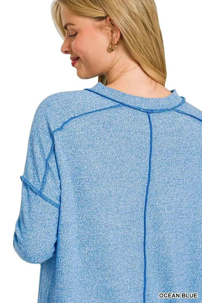 Zenana Full Size Melange Hacci Exposed Seam Hi-low Tee Plus Size