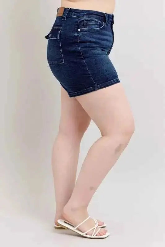 Judy Blue Plus Size High Waist Back Flap Pocket Denim Shorts