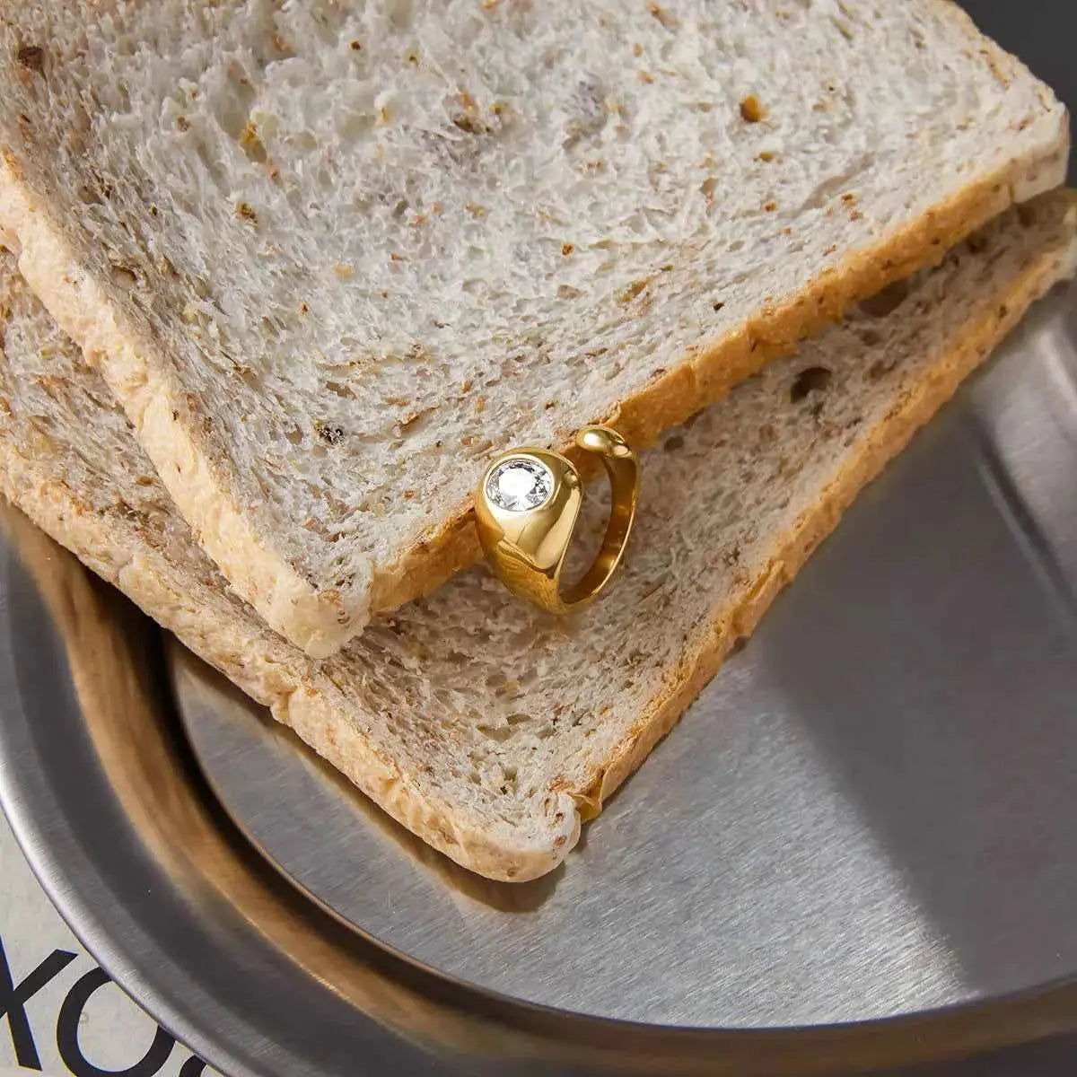 18K Gold-Plated Rhinestone Open Ring