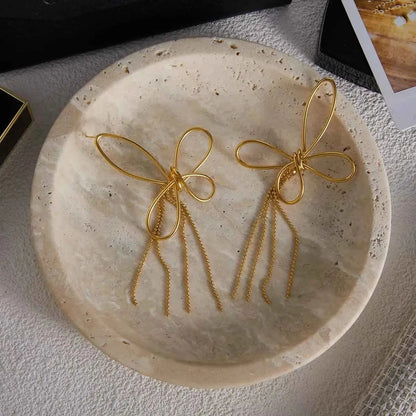 18K Gold-Plated Tassel Bow Earrings
