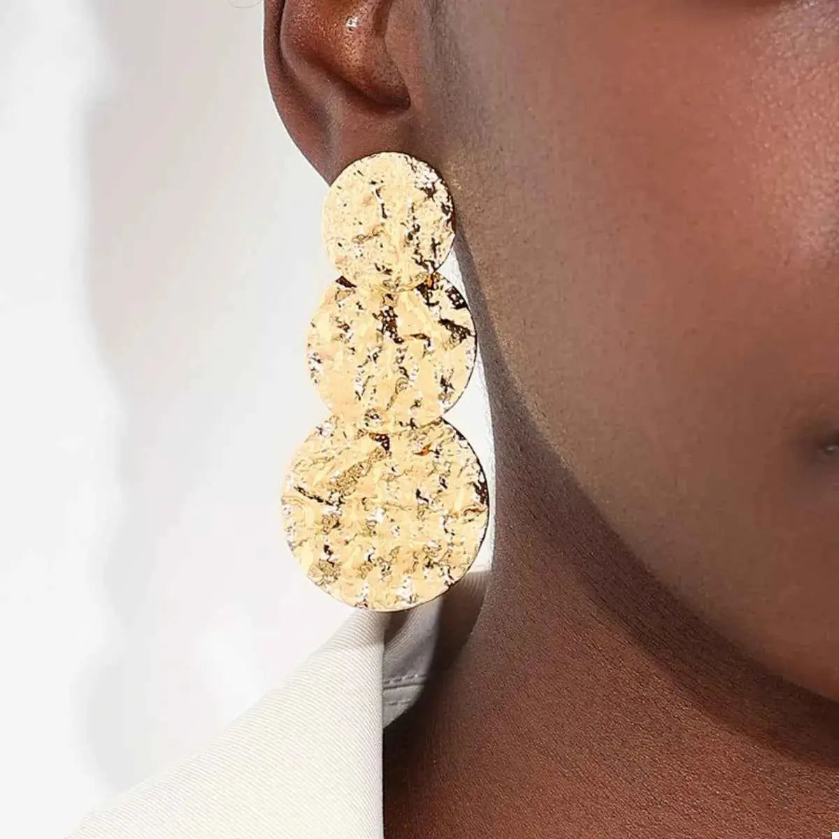 18K Gold-Plated Round Layered Textured Earrings